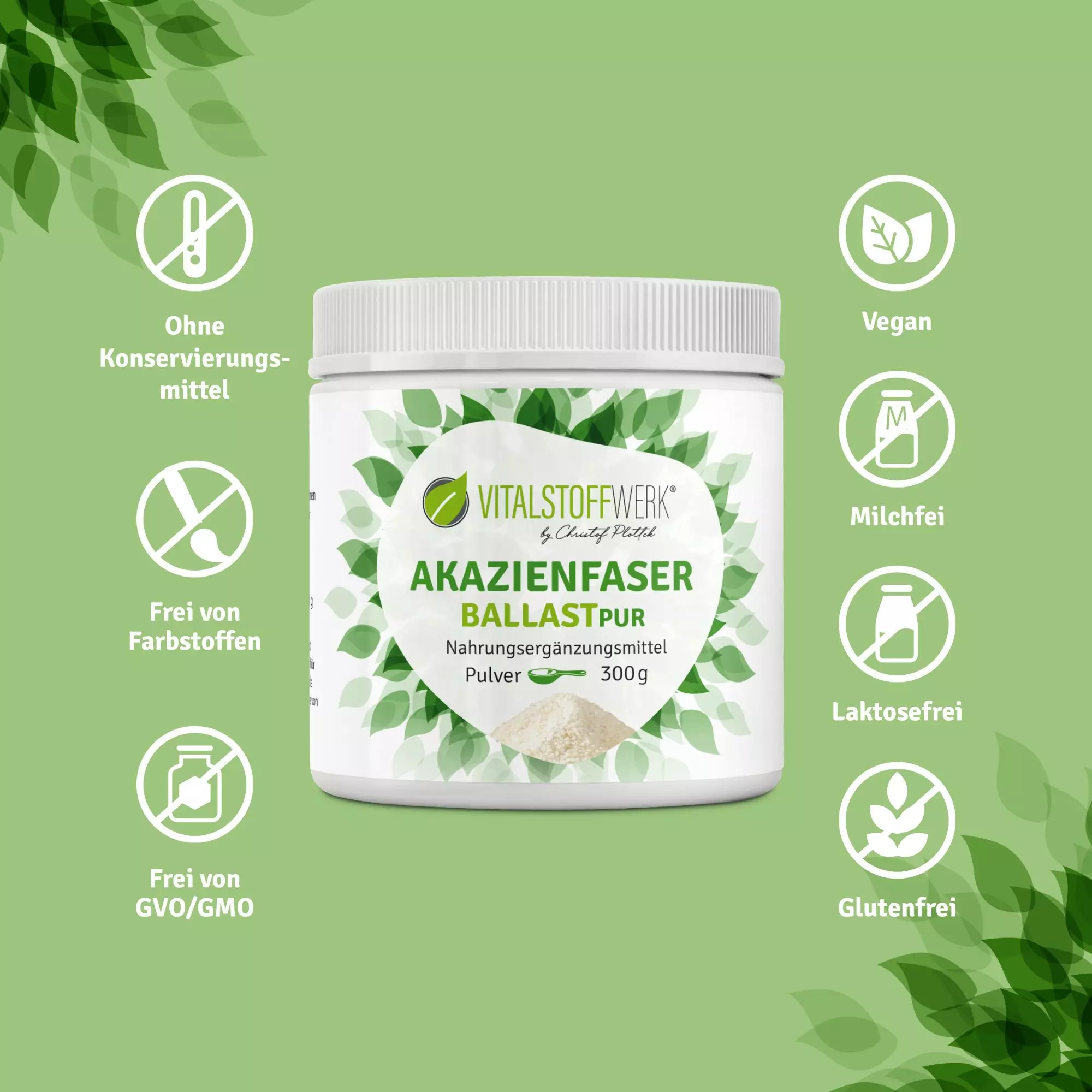 Akazienfaser_Pulver_300g_Vitalstoffwerk_Vorteile, Kräuterig, Kräuter, Pflanze, Astragalus, Blume