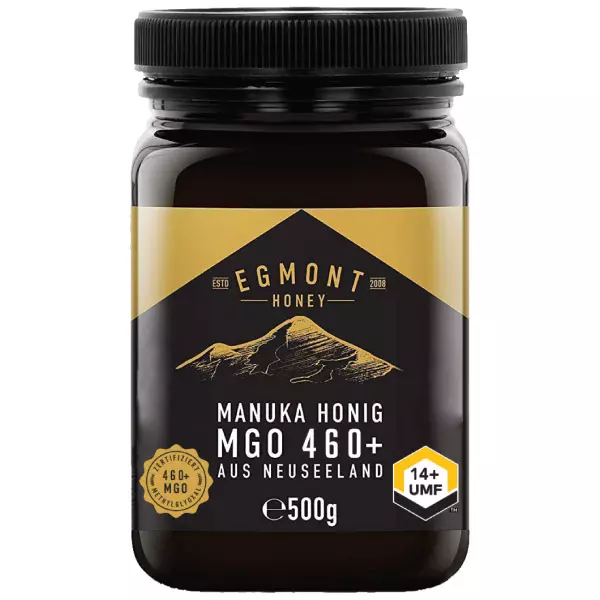 Egmont-manuka-honey-mgo460-500g_manuka_honig_front, Flasche, Kosmetik, Parfüm