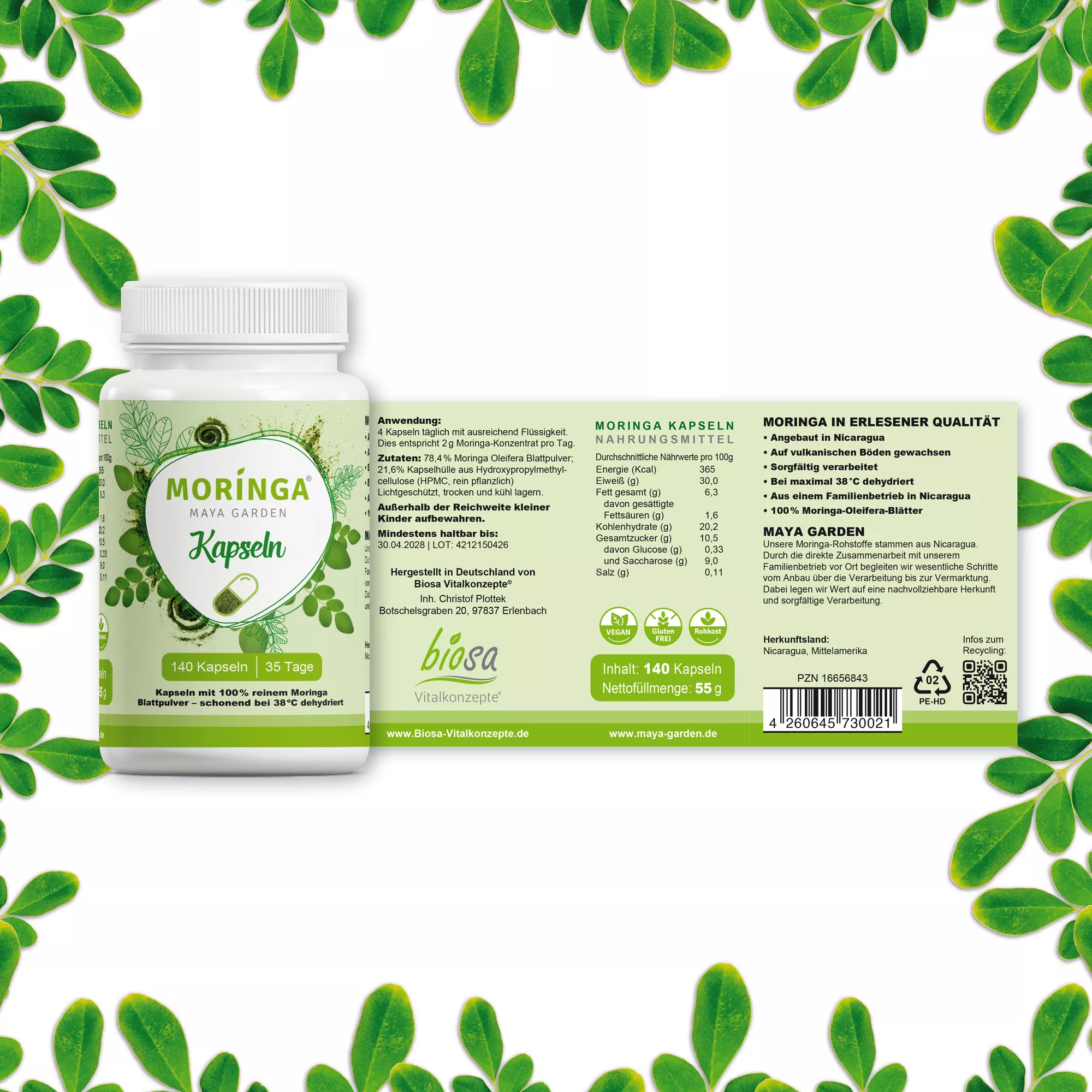 Moringa_Kapseln_kaufen_140St_Moringa_Maya_Garden_Etikett Moringa_Kapseln_kaufen_140St_Moringa_Maya_Garden_Etikett