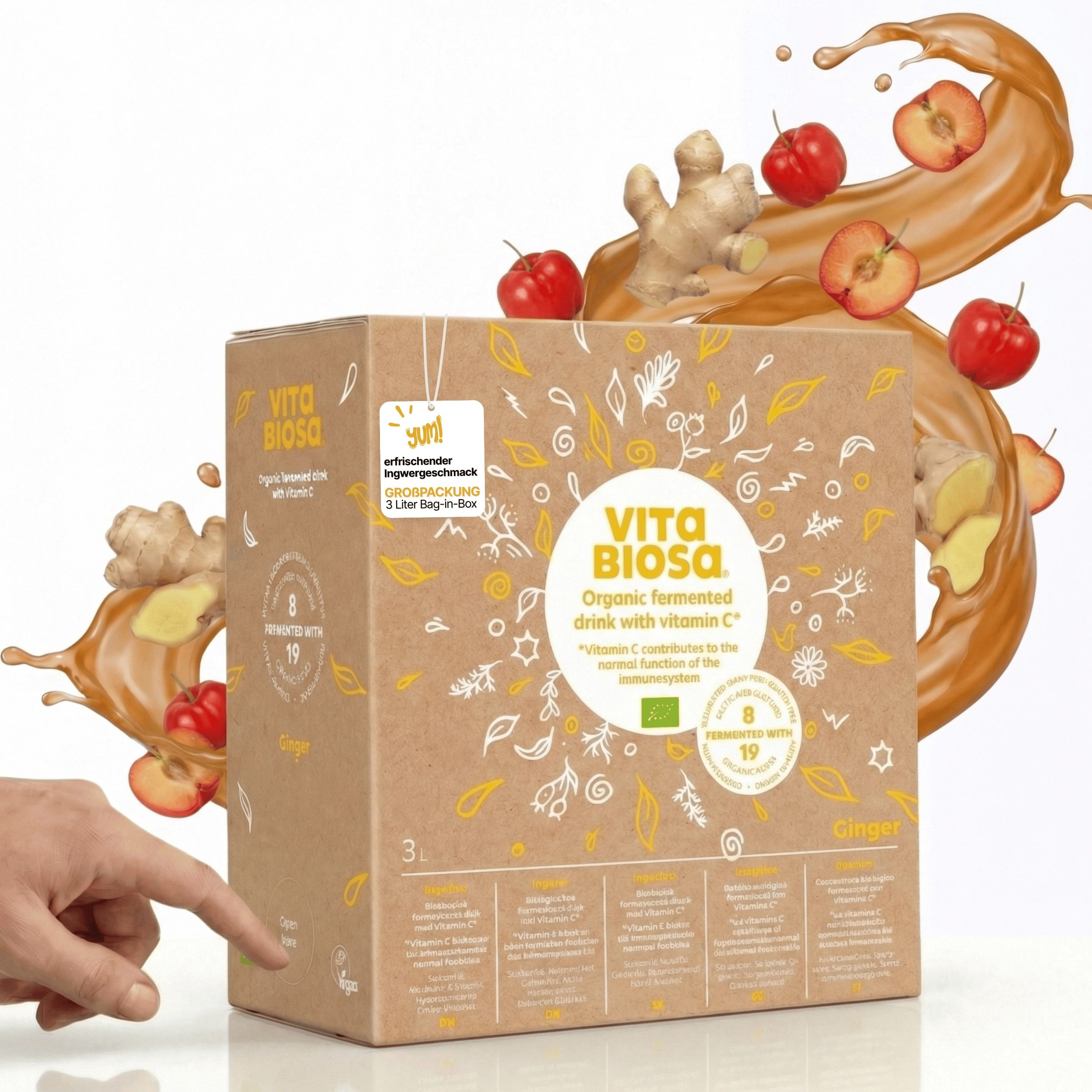Vita_Biosa_Ingwer_mit_Vitamin-C_3L_Bag-in-Box_Milchsaeurebakterien_kaufen_front, Trinkbox, Ginger, Ingwer, Vitamin C, Bio