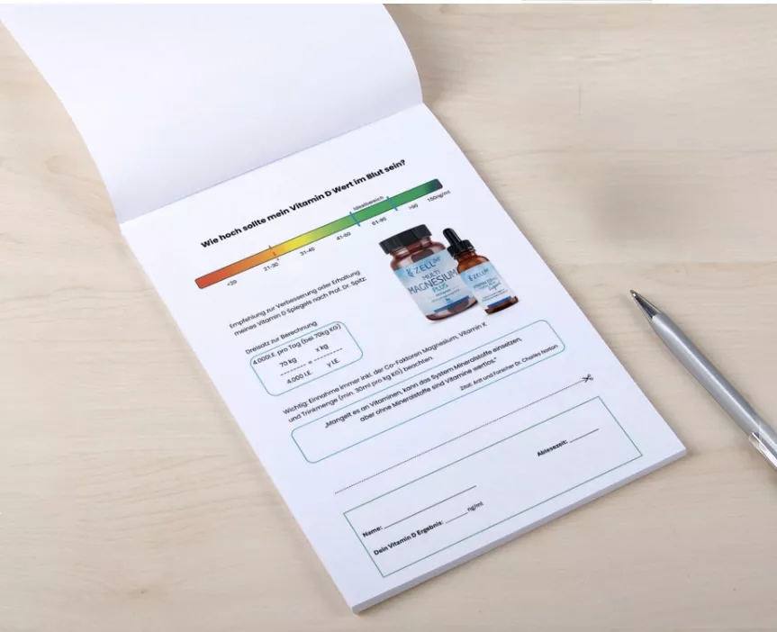 Abreißblock A5 zur Vitamin D Messung vitamin D, magnesium, tropfen, flaschen, infoblatt