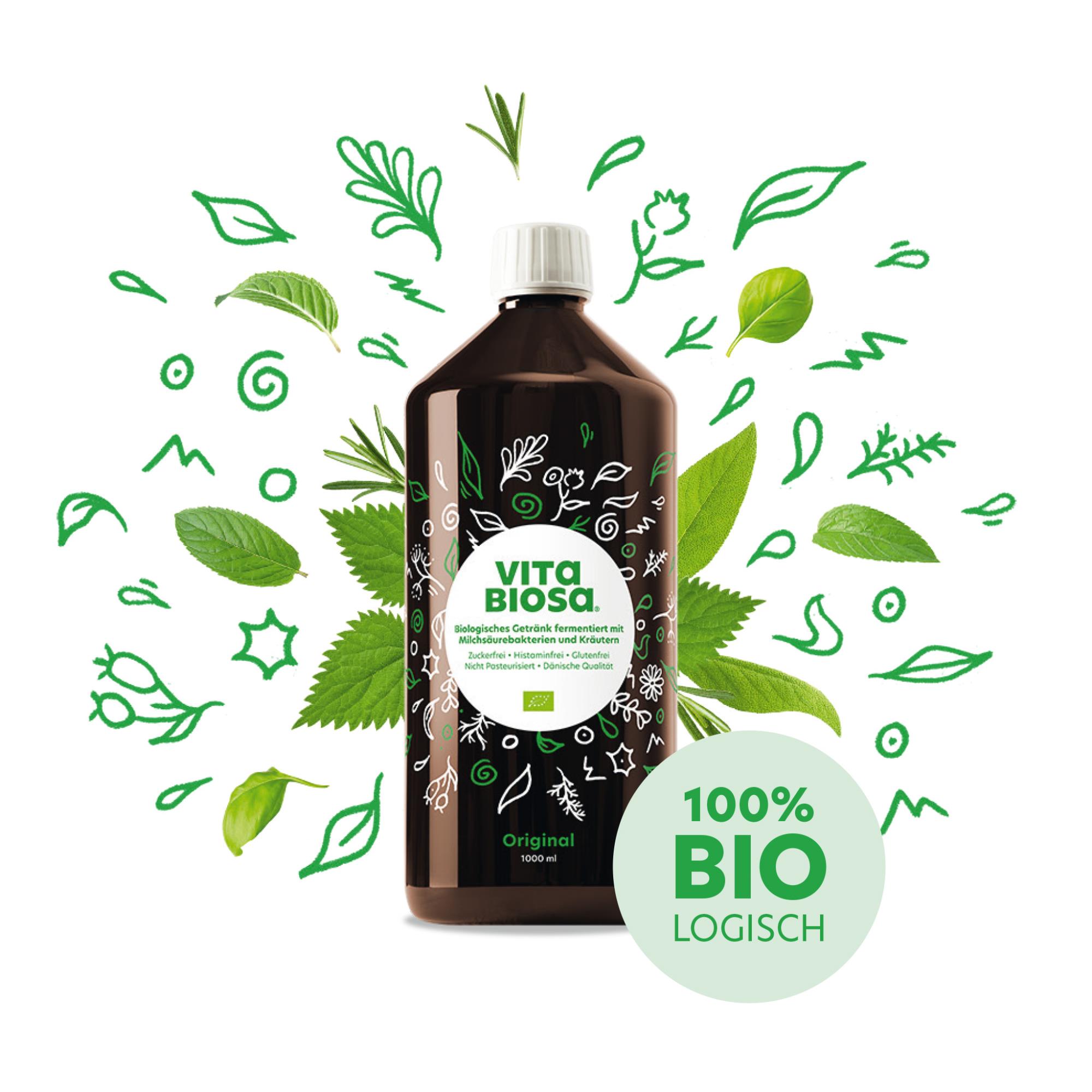 Kräuterfermentgetränk Vita Biosa Original 1 L Flasche Neues Design Kräuter Pflanzen