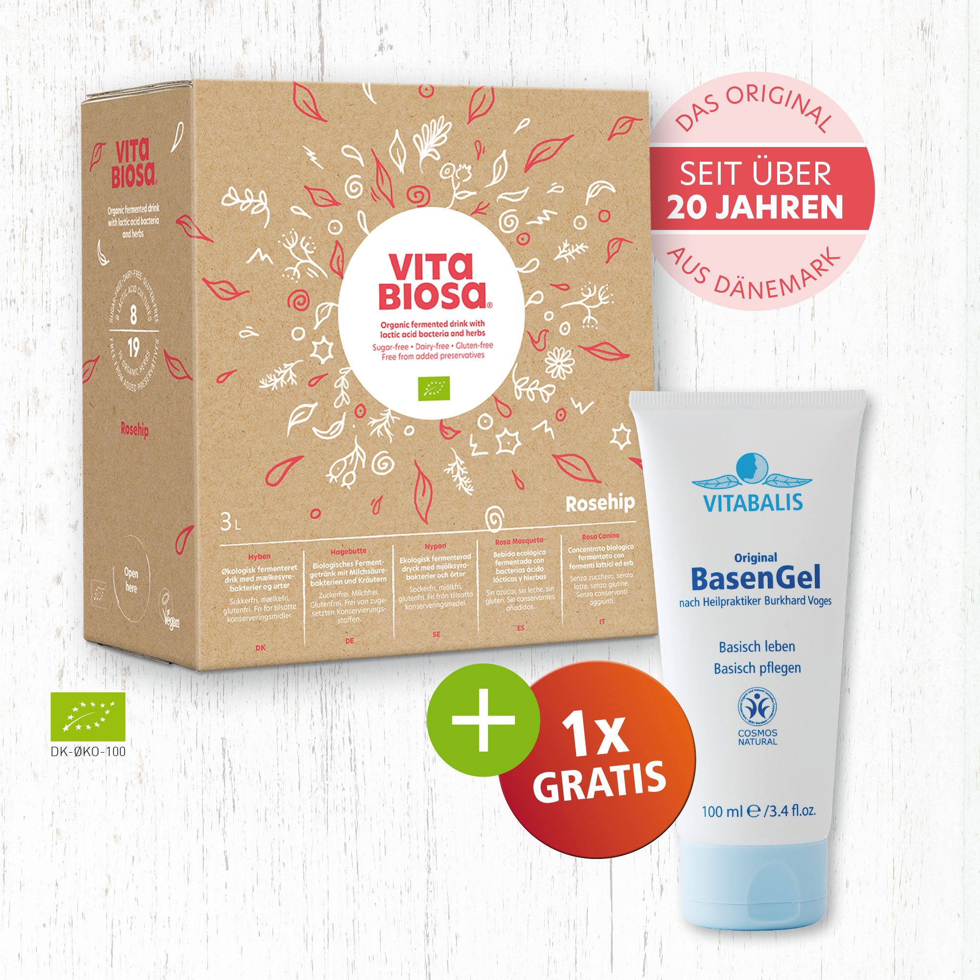 Vita_Biosa_Hagebutte_3L_Bag-in-Box_Milchsaeurebakterien+Basengel_kaufen_front, Bio-organic, Rosenhip, Fermentiertes Getränk, Boxen-Set, BasenGel