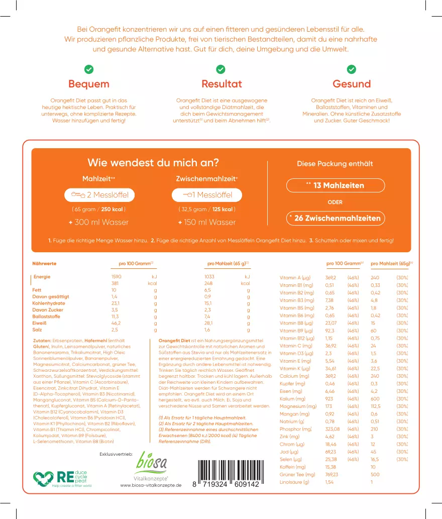 Abnehm Shake kaufen Orangefit Diet Banane Naehrwerte