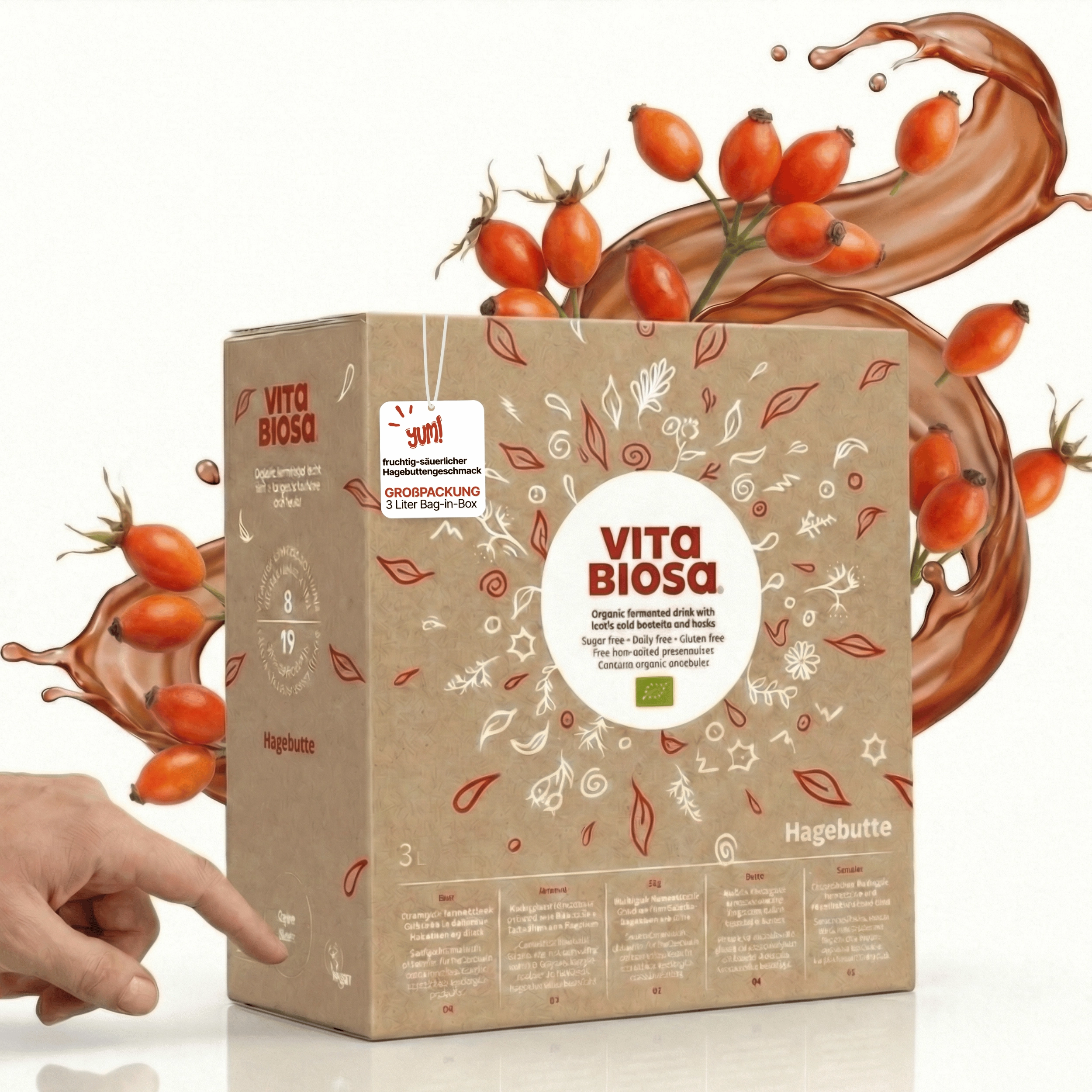 Vita_Biosa_Hagebutte_3L_Bag-in-Box_Milchsaeurebakterien_kaufen_front, Hagebutte, Hagebutten-Getränk, 3L Box, Vita BIosa, organisch