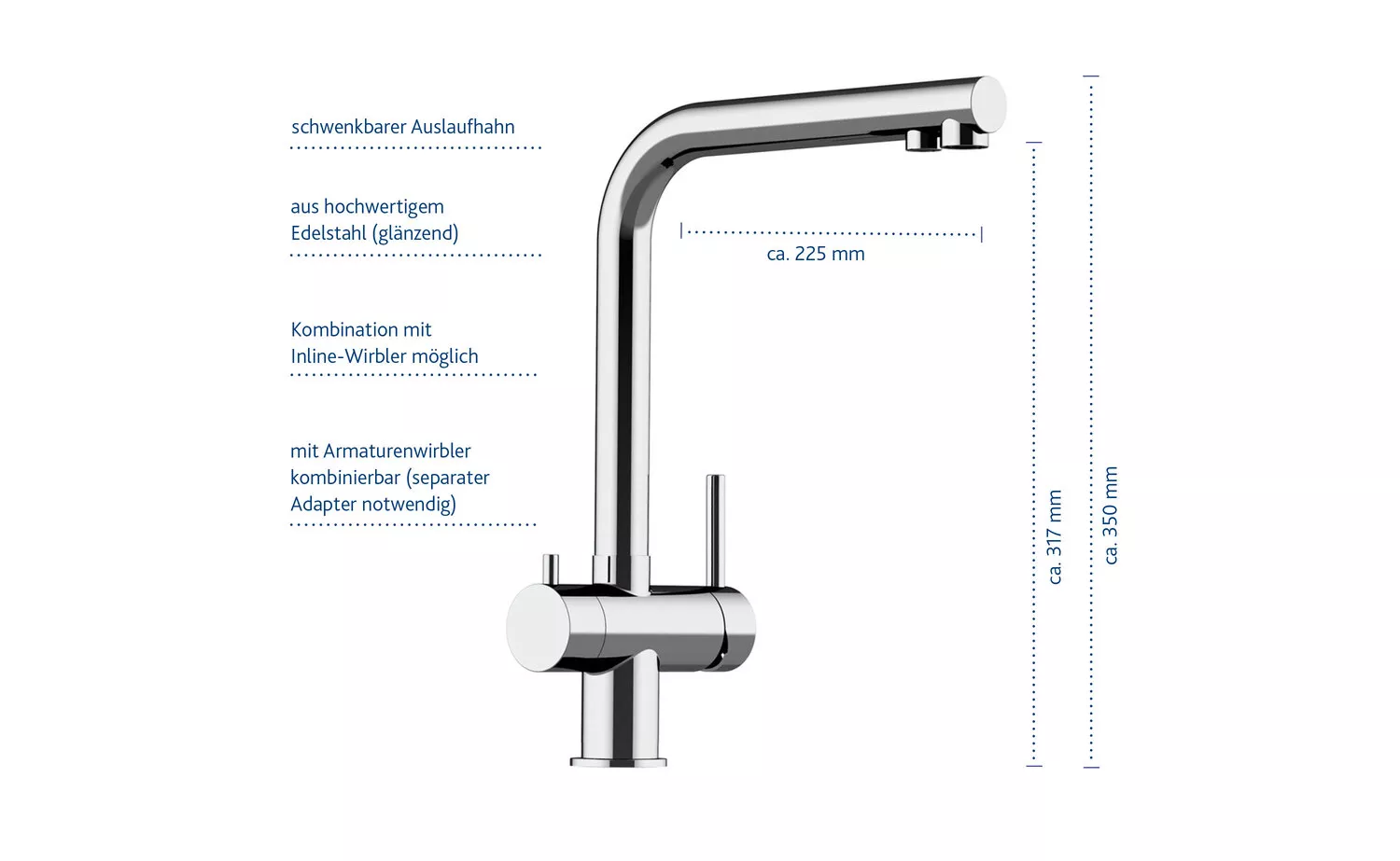 Alvito 3-Wege-Armatur Atessa Edelstahl glanz hoch