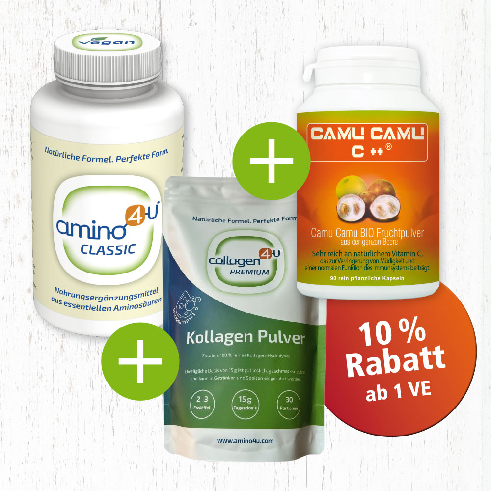 kombipaket_aminosaeuren_kollagen-pulver_camu-camu_Vitamin-C, Nahrungsergänzung, Kollagen, Pulver, Vitamine C, Beeren Extrakt
