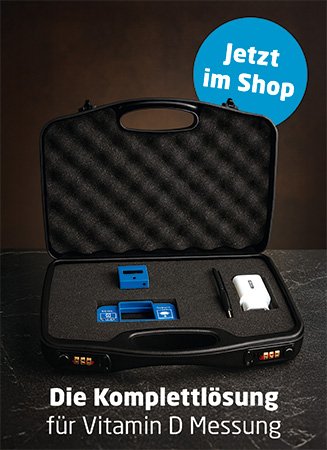 Vitamin D Tester, Messkit, Etui, blaue Bauteile, Folienbeutel