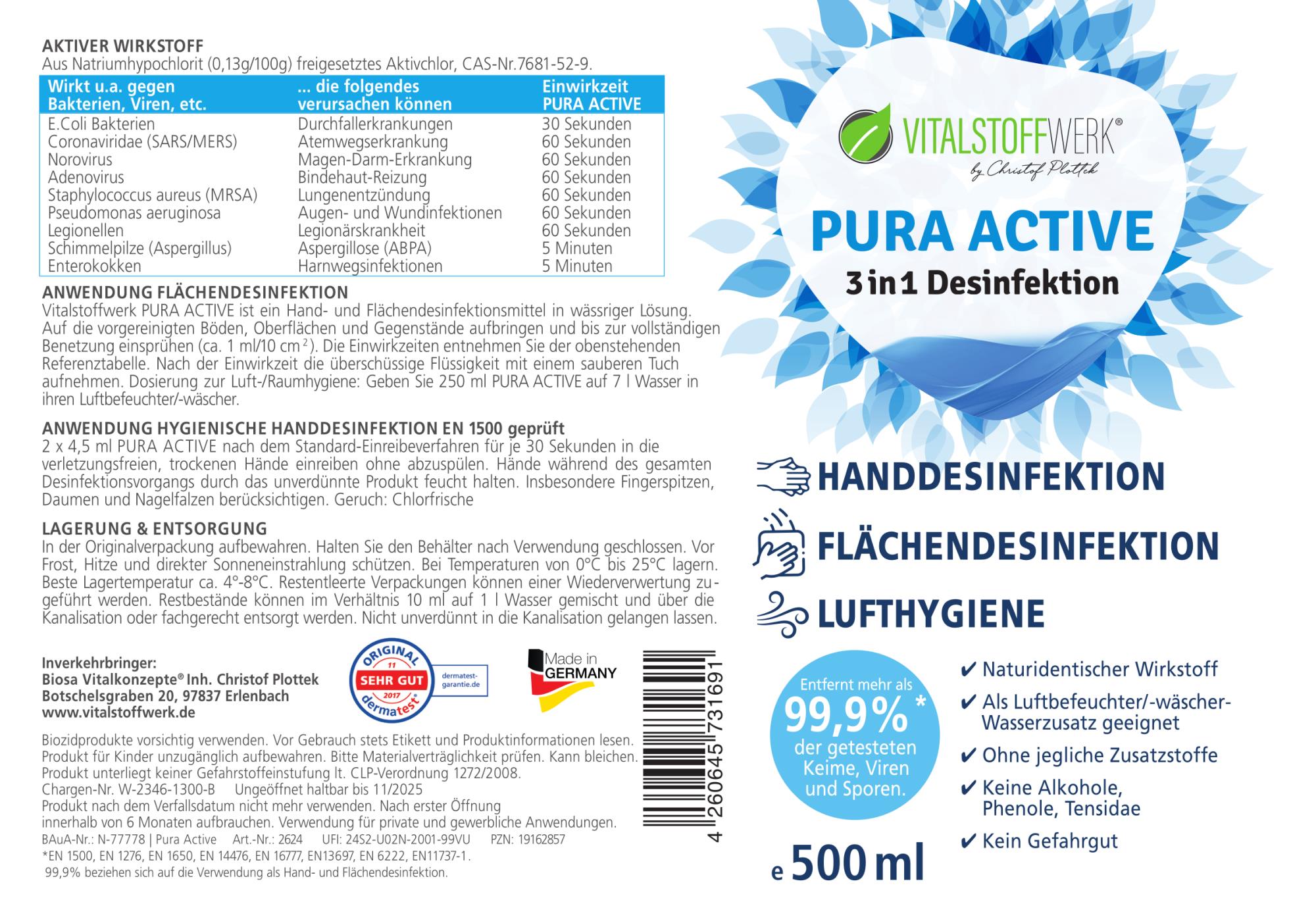 Händedesinfektion kaufen Flächendesinfektion Pura Active Etikett Vitalstoffwerk Händedesinfektion kaufen Flächendesinfektion Pura Active Etikett Vitalstoffwerk