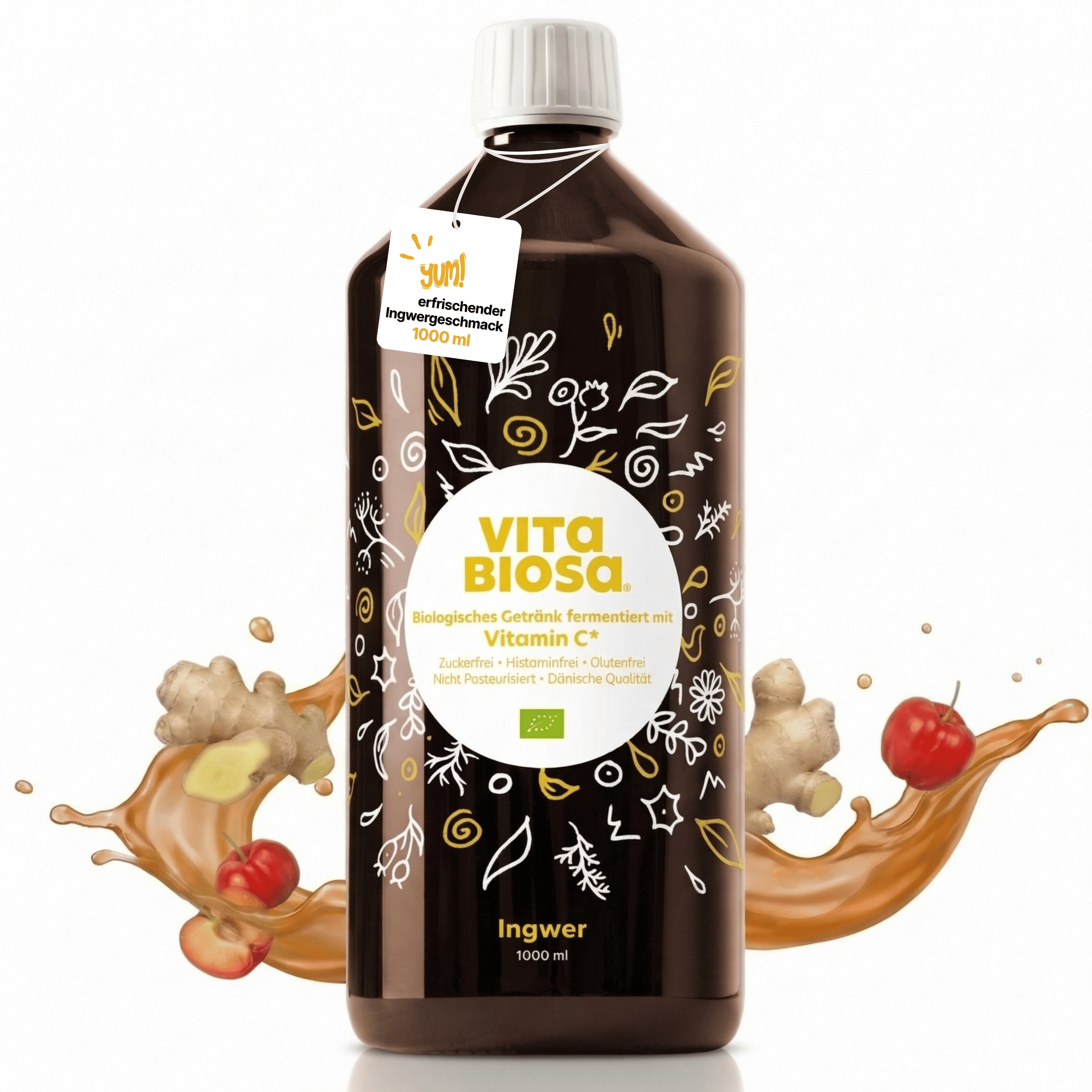 Vita_Biosa_Ingwer_mit_Vitamin-C_1L_Bag-in-Box_Milchsaeurebakterien_kaufen_front, Ingwer, Ingwergetränk, Biologisches Getränk, Vitamin C, 1000 ml