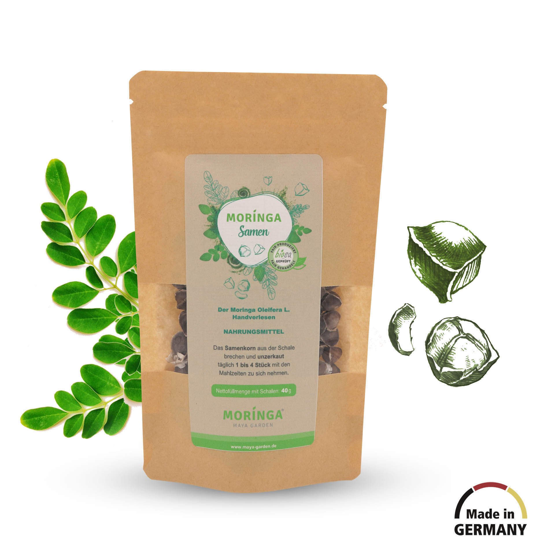 Moringa Samen mit Schale, 40g