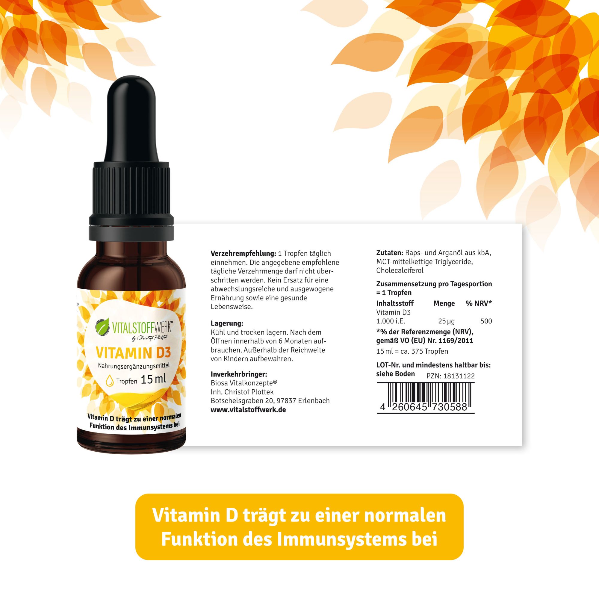 Vitamin_D3_fluessig_Etikett, Kräuterig, Pflanze, Werbung, Würzen, Sirup