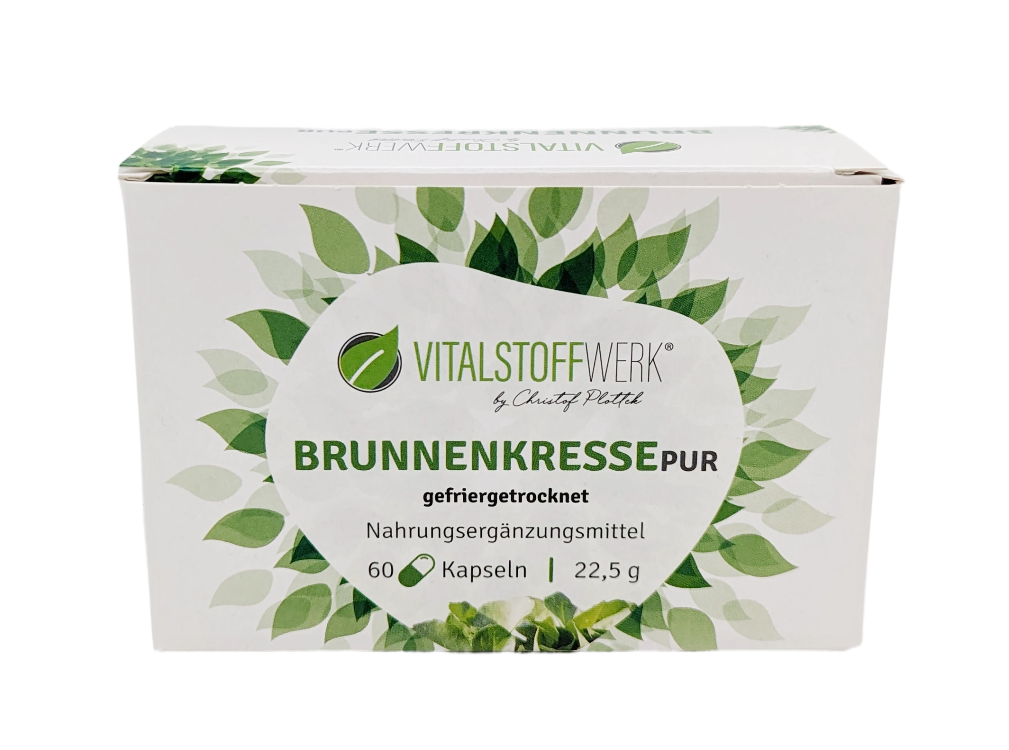 Brunnenkresse_Kapseln_kaufen_front, Brunnenkresse, Kapseln, Gefriergetrocknet, Nahrungsergänzung, Vitalstoffwerk