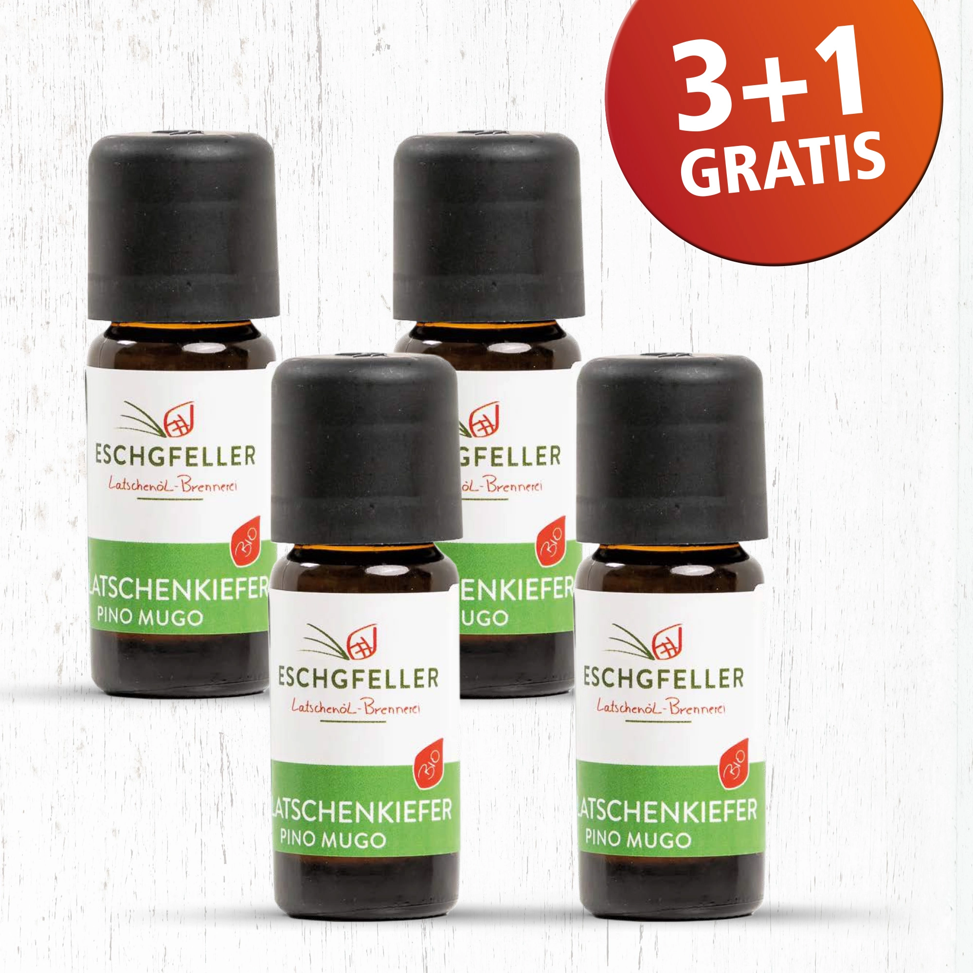 Latschenkieferoel_3+1, Primus?, Latschenkieferaroma, Pino Mugo, Öl, Ätherisches Öl, Kleines Fläschchen, Latschenöl, Latschenkiefer, Pino Mugo, ätherisches Öl, Brennessel?, Latschenkiefer Öl, Pino Mugo, ätherisches Öl, Eschgfeller, 3+1 Gratis