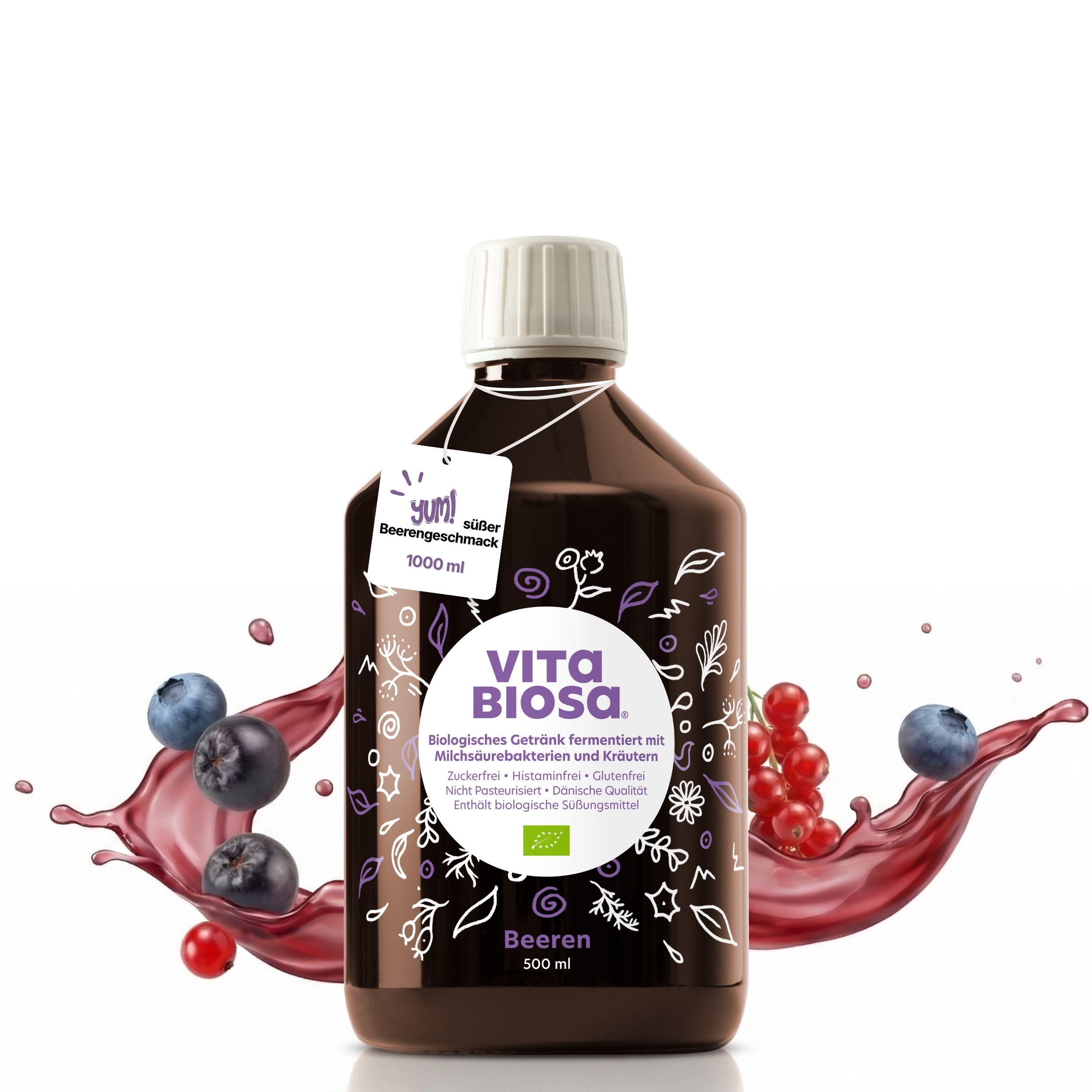 Vita-Biosa-Beeren-500ml_Milchsaeurebakterien_kaufen_front, Vital Getränk, Beeren Geschmack, Fermentiertes Getränk, Milchsäurebakterien, 500 ml