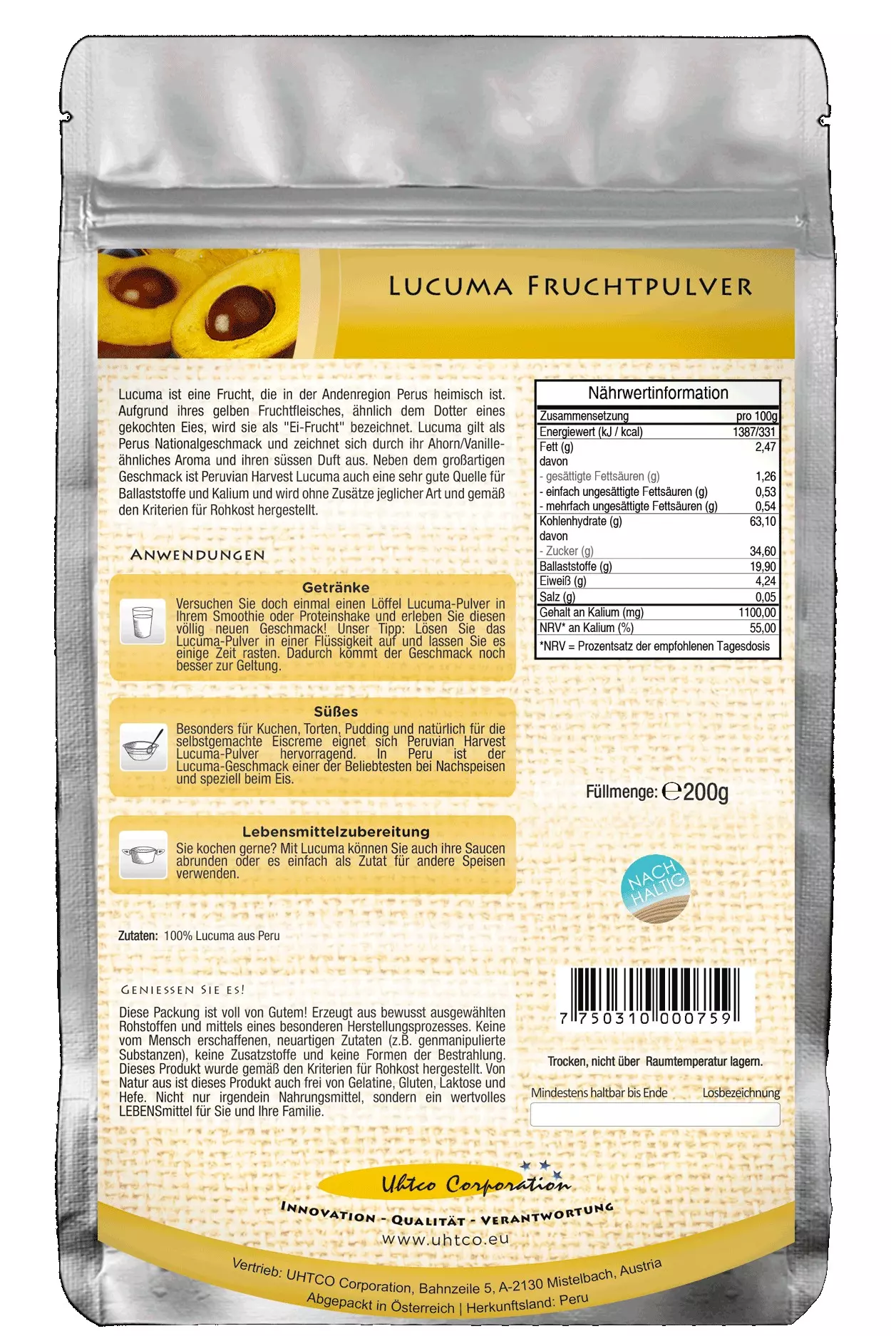 Lucuma_Fruchtpulver_Peru_kaufen_200g_Inhalt