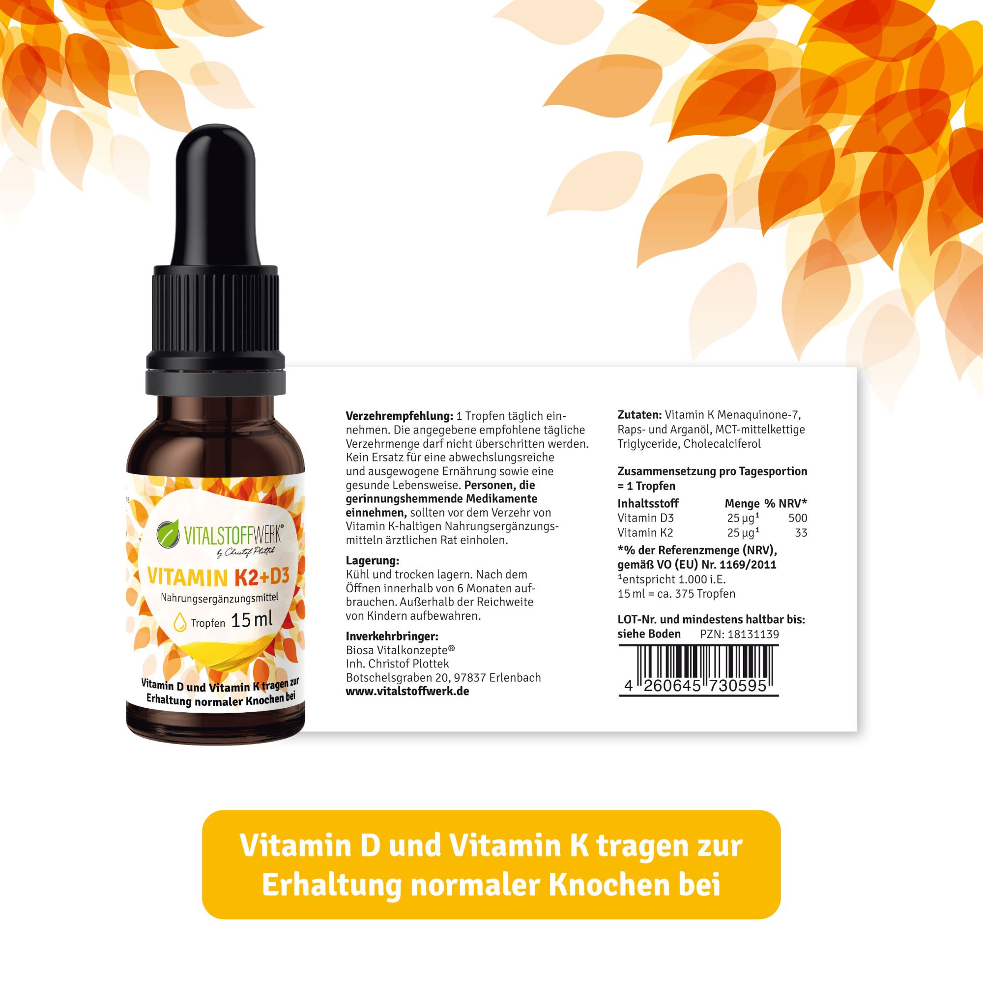 Vitamin-K2+D3_Tropfen_15ml_Etikett Vitamin-K2+D3_Tropfen_15ml_Etikett, Kräuter, Pflanze