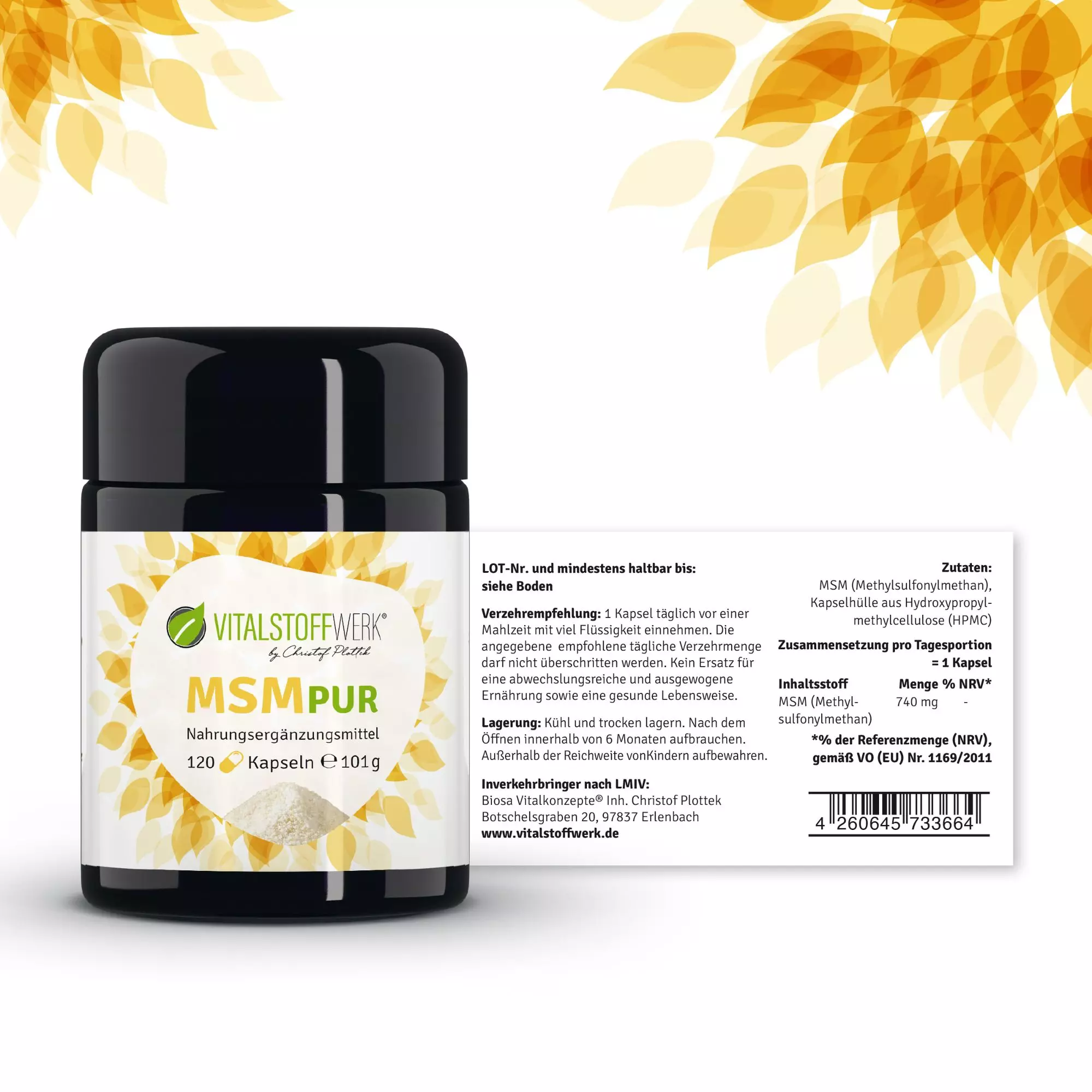 MSM-Kapseln_120_Stueck_Vitalstoffwerk_Etikett, Kosmetik