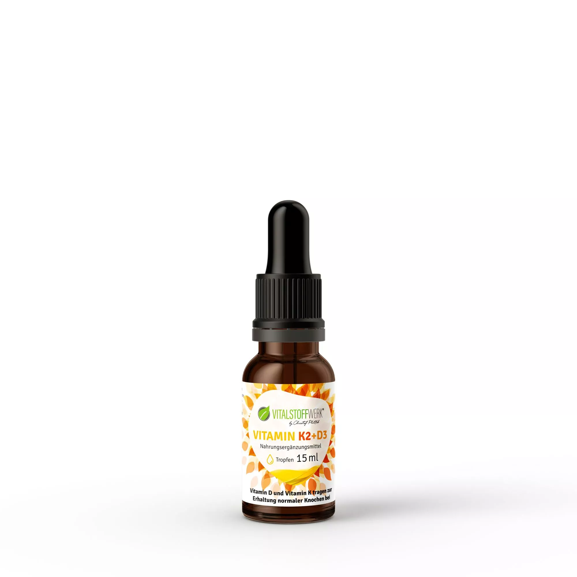Vitamin-K2+D3_Tropfen_15ml_front Vitamin-K2+D3_Tropfen_15ml_front, Kräuter, Pflanze, Flasche, Zinn