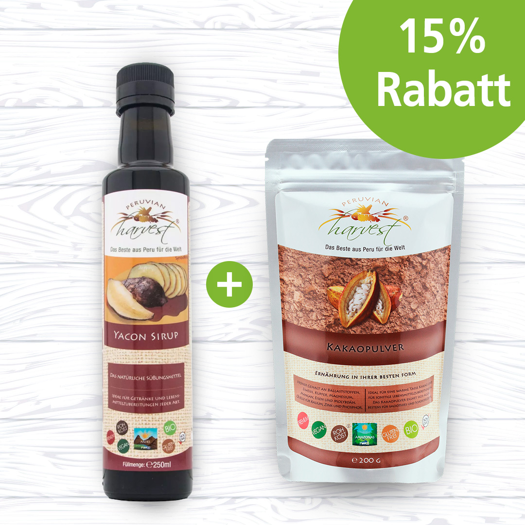 Kombi-Angebot für Hobbybäcker: Yacon Sirup & Kakaopulver Kombi-Angebot für Hobbybäcker: Yacon Sirup & Kakaopulver