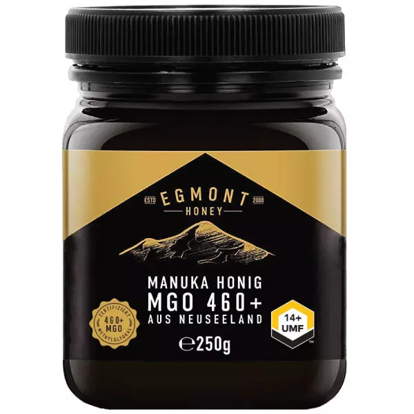 Egmont-manuka-honey-mgo460-250g_manuka_honig_front, Flasche, Shaker