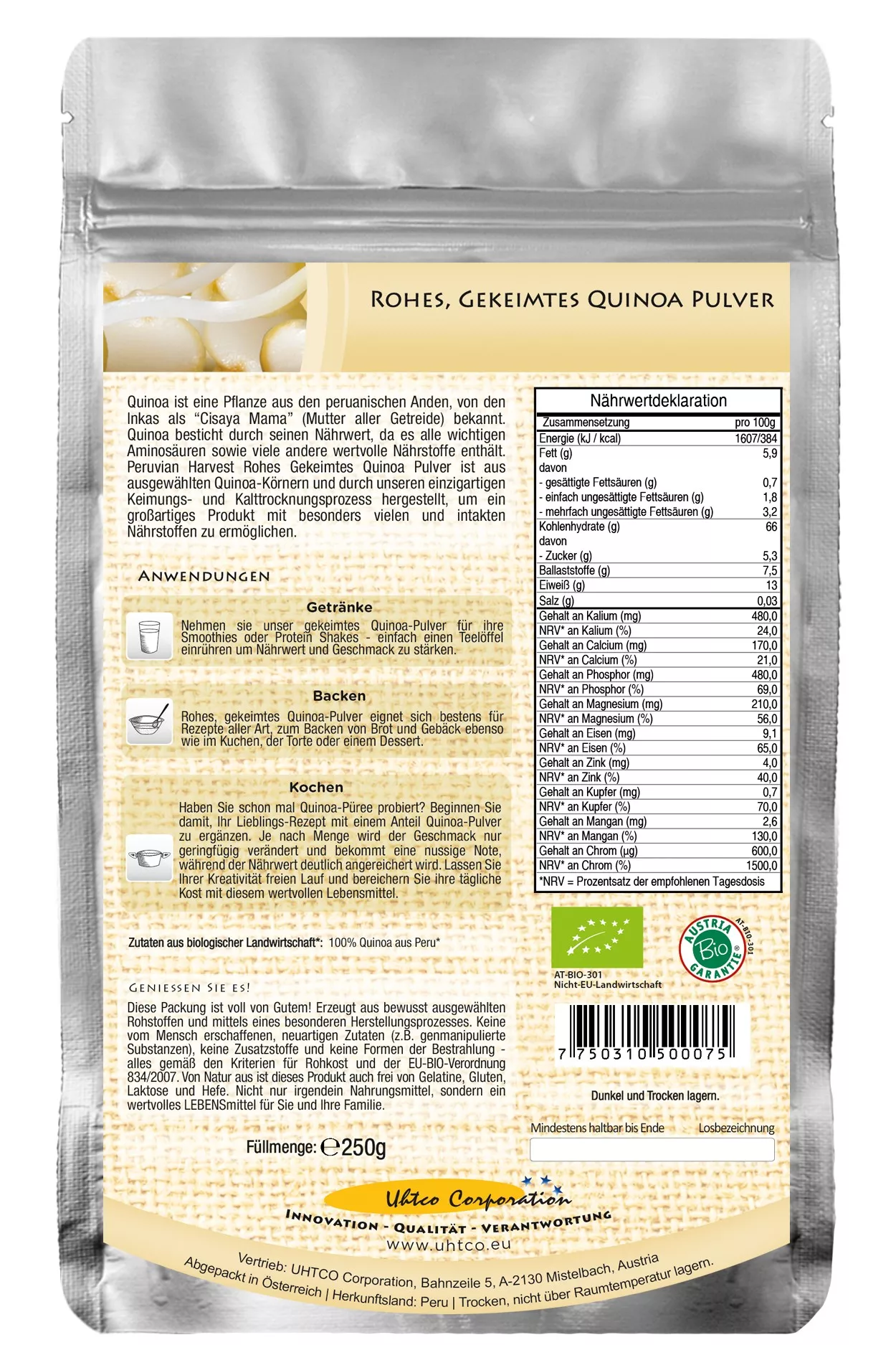Quinoa Pulver 250g roh & gekeimt, bio Quinoa Pulver 250g roh & gekeimt, bio