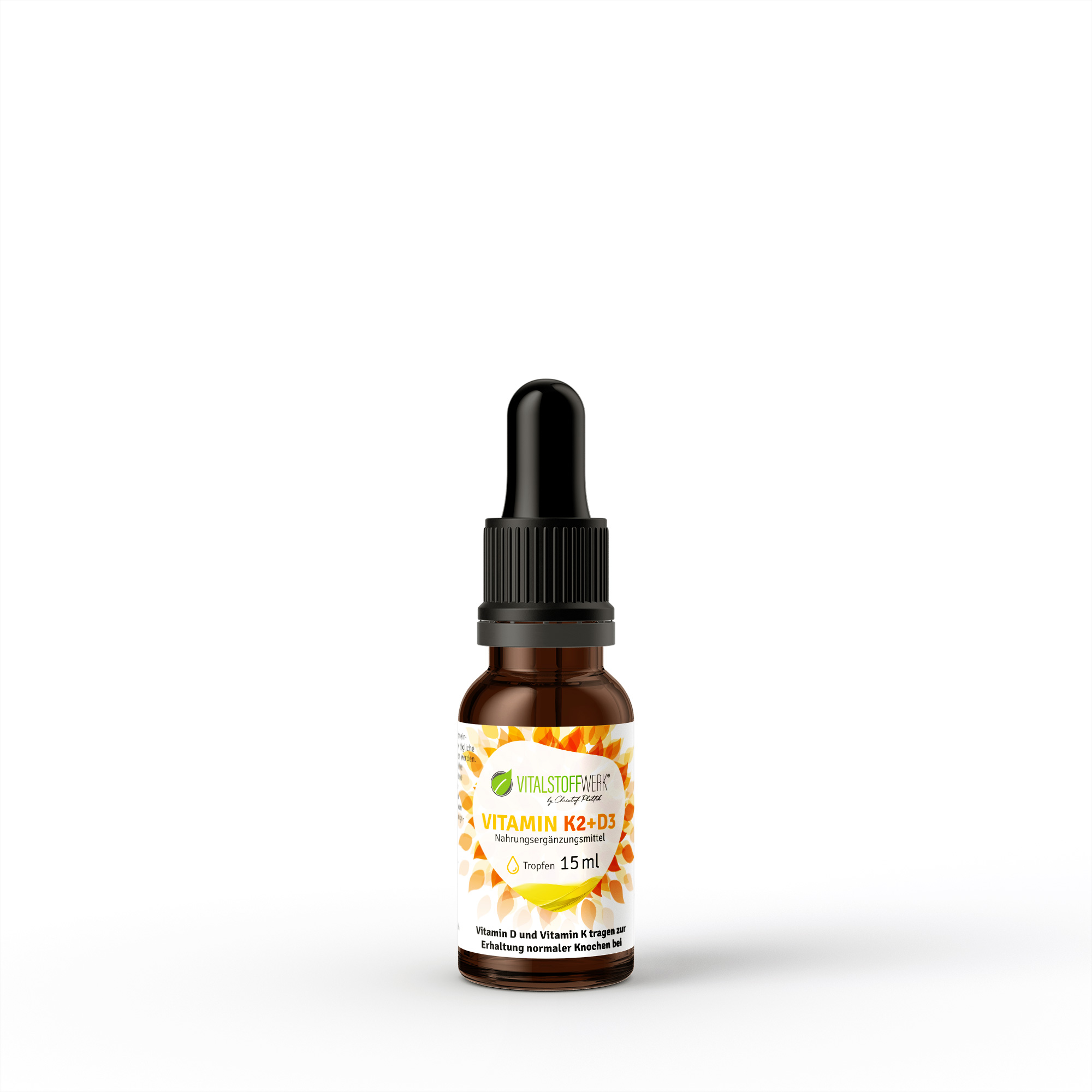 Vitamin K2 kaufen 15ml Vitalstoffwerk front, Kräuter, Pflanze, Flasche, Zinn